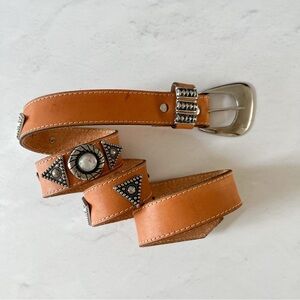 Cognac Leather Silver Rhinestone Western Cowgirl Southwest Festival Belt XS/S